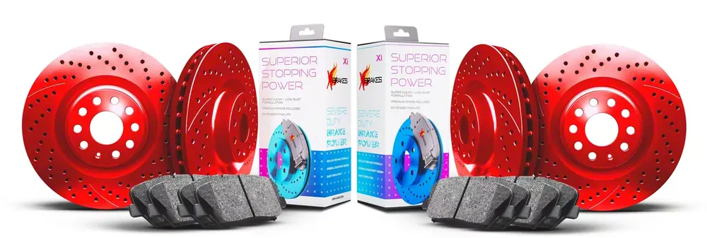 Best Price Xbrakes Xi Series Brake Rotor and Pad Kit; Front and Rear; Red
