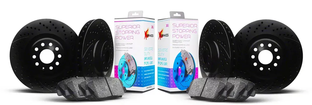 Super Sale Xbrakes Xi Series Brake Rotor and Pad Kit; Front and Rear; Black