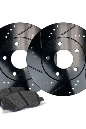 Authentic Apex One Elite Cross-Drill and Slots Brake Rotor and Friction Point Pad Kit; Rear