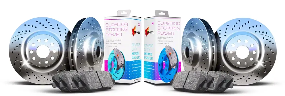 Deal Xbrakes Xi Series Brake Rotor and Pad Kit; Front and Rear; Chrome