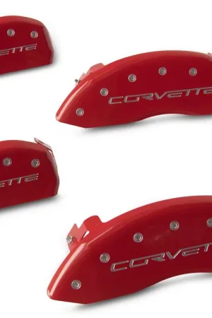MGP Brake Caliper Covers with Corvette Logo; Red; Front and Rear Best Price