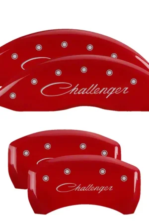 Final Sale MGP Brake Caliper Covers with Cursive Challenger Logo; Red; Front and Rear
