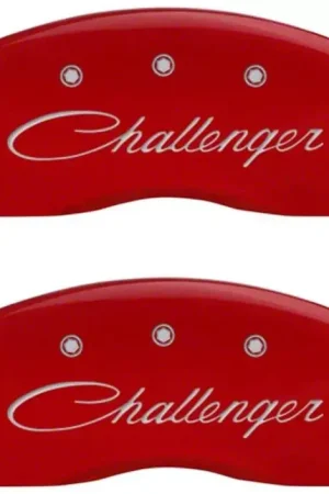 MGP Brake Caliper Covers with Cursive Challenger Logo; Red; Front and Rear Limited Edition