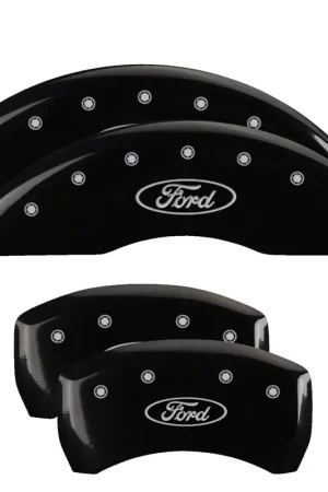 MGP Brake Caliper Covers with Ford Oval Logo; Black; Front and Rear Limited Time