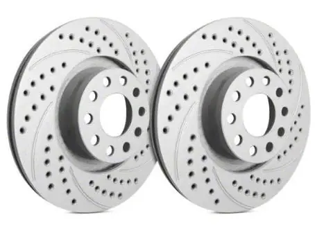 Weekend Sale SP Performance Double Drilled and Slotted Rotors with Gray ZRC Coating; Front Pair