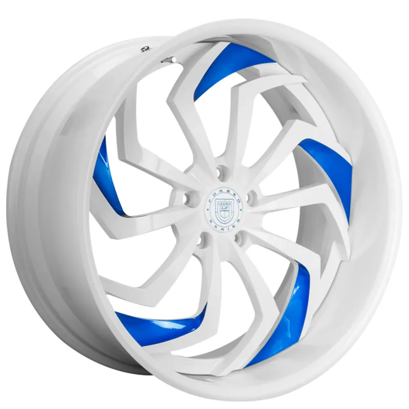 19" Lexani Forged Wheels LF-772 Shadow Gloss White with Candy Blue Accents Rims Buy Today