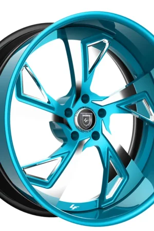 Direct From Factory 22" Lexani Forged Wheels LF-756 Jade Chrome with Cyan Blue Accents Face and Lip Rims