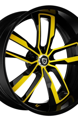 Reduced Price 22" Lexani Forged Wheels LF-760 Valante Black with Yellow Face and Black Lip Rims