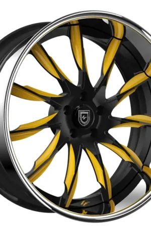 Genuine 24" Lexani Forged Wheels LF-747 Viper Black with Yellow Accents Face with Chrome Lip Rims