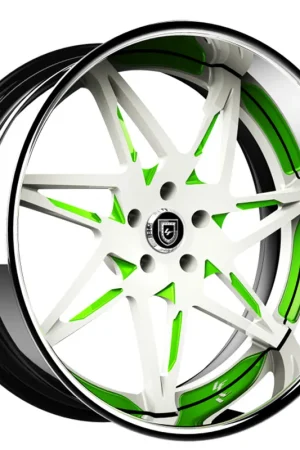 Save Now 24" Lexani Forged Wheels LF-749 Nirvana White with Green Accents and Chrome Lip Rims