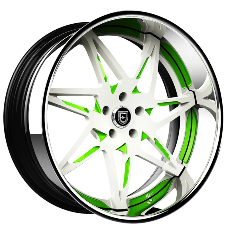 Save Now 24" Lexani Forged Wheels LF-749 Nirvana White with Green Accents and Chrome Lip Rims