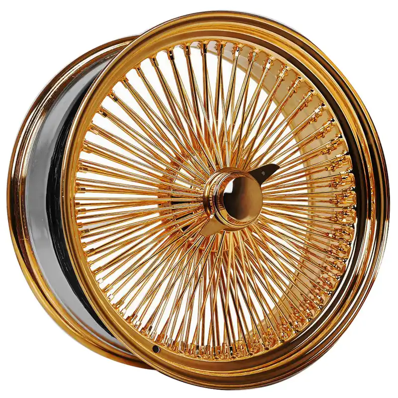 24x10" LA Wire Wheels Standard 204-Spoke Straight Lace American Gold Plating Rims Best Price