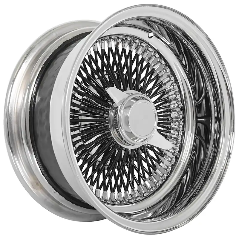 13x7" LA Wire Wheels Reverse 100-Spoke Straight Lace Chrome with Black Spoke Rims Brand New