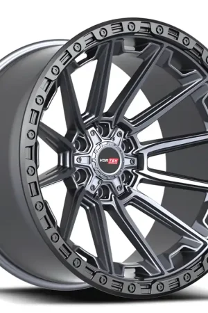 17" Vortek Off-Road VRT-601 Spartan Matte Titanium with Black Bead Ring Rims Money Back Guarantee