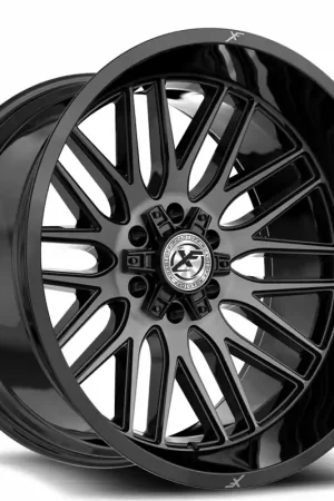 22" XF Off-Road Wheels XF-240 Gloss Black with Brushed Double Dark Tint Rims High Quality