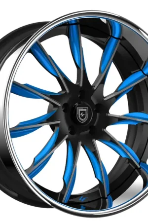 Worldwide Shipping 26" Lexani Forged Wheels LF-747 Viper Black with Blue and Grey Accents Face and Chrome Lip Rims