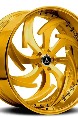 New Release 19" Artis Forged Wheels Dagger Brushed Gold Face with Gold over Chrome Lip Rims