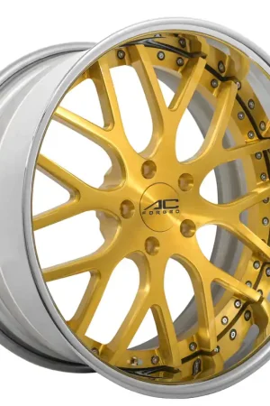 19" AC Forged Wheels ACF709 Brushed Gold Face with Chrome Lip Three Piece Rims Clearance