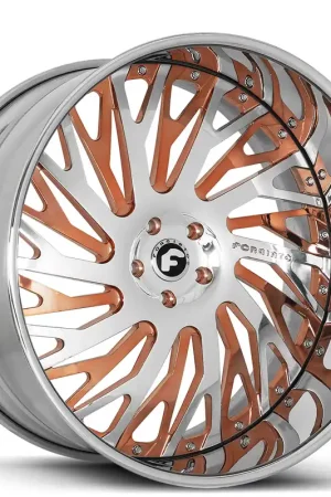 19" Forgiato Wheels Biaforca Brushed Silver Face with Rose Gold Accents and Chrome Lip Forged Rims Handmade