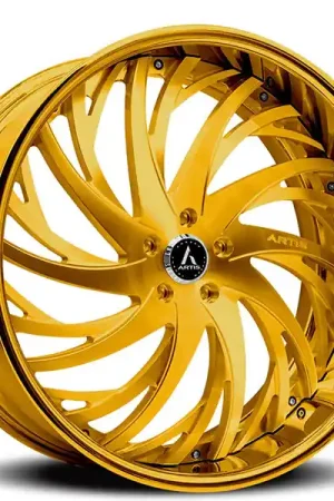 24" Artis Forged Wheels Decatur Brushed Gold Face with Gold over Chrome Lip Rims Same Day Shipping