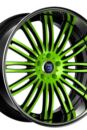 Price Drop 21" Lexani Forged Wheels LF-758 Bison Black with Lime Green Face with Chrome Lip Rims