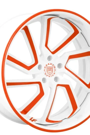 Place Order 21" Lexani Forged Wheels LF-778 Styx Gloss White with Go Mango Orange Accents and Pin Stripe Lip Rims