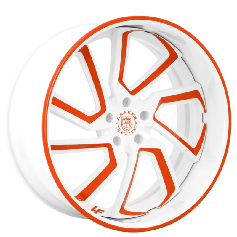 Place Order 21" Lexani Forged Wheels LF-778 Styx Gloss White with Go Mango Orange Accents and Pin Stripe Lip Rims
