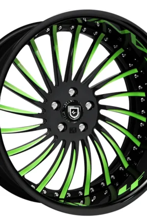 Free Returns 22" Lexani Forged Wheels LF-712 Black with Green Accents Face and Lettering on Lip Rims