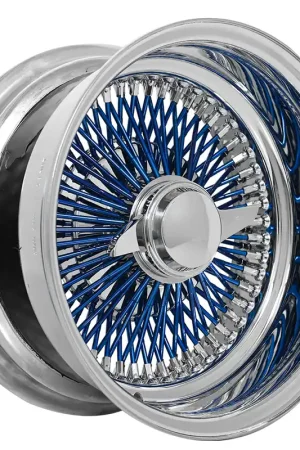 Seasonal Sale 13x7" LA Wire Wheels Reverse 100-Spoke Straight Lace Chrome with Blue Spoke Rims