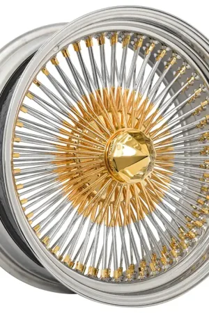 22x8" LA Wire Wheels Standard Gold/Chrome 150-Spoke Straight Lace American Gold Plating with Chrome Rims Best Seller