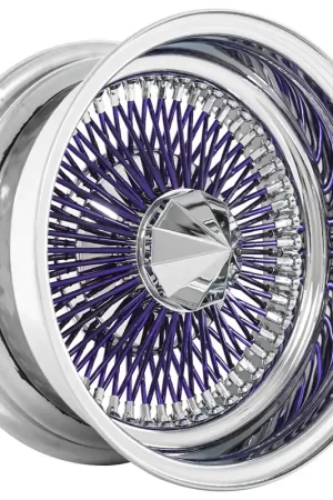 Last Chance 14x7" LA Wire Wheels Reverse 100-Spoke Straight Lace Chrome with Purple Spoke Rims