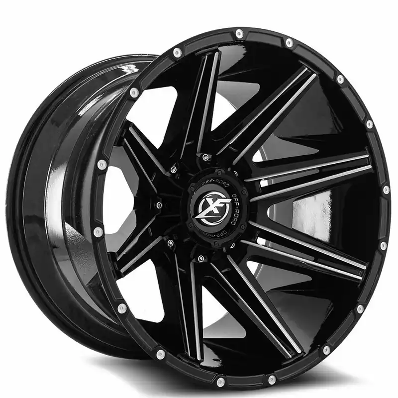 17" XF Off-Road Wheels XF-220 Gloss Black Milled Rims Viral
