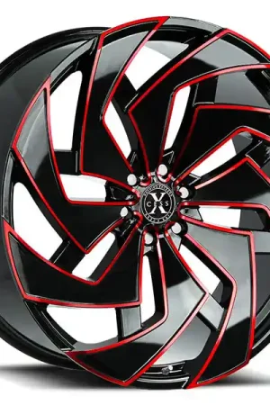 Express Delivery 26" Xcess Wheels X04 Gloss Black Milled Edge Red Rims