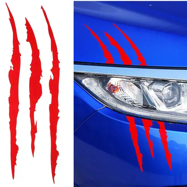 Vinyl Claw Thrash Mark Headlight Decal; Gloss Red Bargain