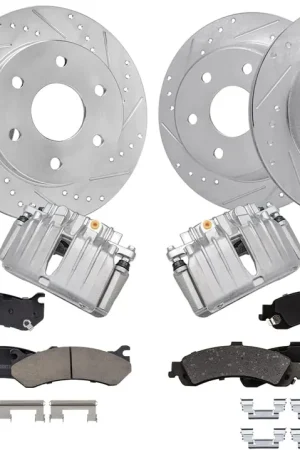 10pc Front & Rear Drilled Slotted Rotors Calipers Ceramic Brake Pads Kit Secure Checkout