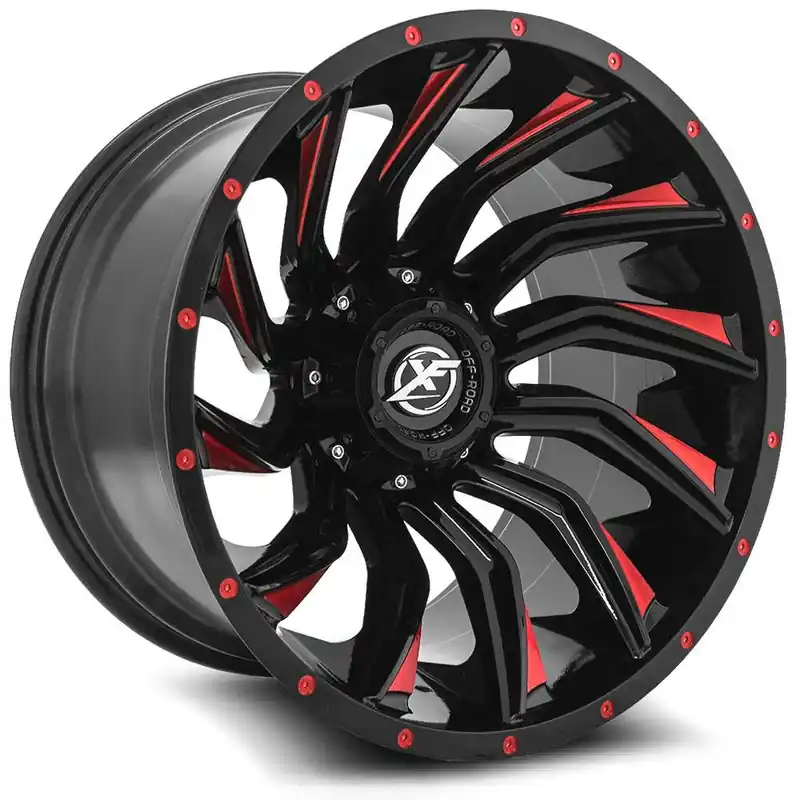 Xf Off-Road Xf-224 Wheel 20x9 5x127 & 5x139.7 Gloss Black & Red Milled 12mm Cheap