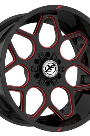 Authentic Xf Off-Road Xf-233 Wheel 20x10 6x135 & 6x139.7 Gloss Black & Red Milled -24mm