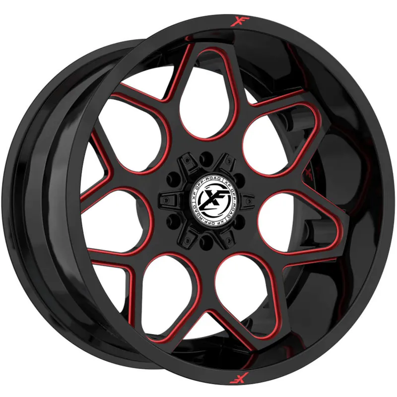 Authentic Xf Off-Road Xf-233 Wheel 20x10 6x135 & 6x139.7 Gloss Black & Red Milled -24mm