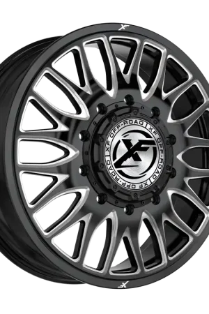 Brand New Xf Off-Road Xf-240 Dually Wheel 26x8.25 10x225 Gloss Black & Milled 110mm - MINIMUM PURCHASE OF 4 WHEELS