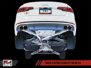 Fresh Stock AWE Tuning Audi B9 S4 Track Edition Exhaust - Non-Resonated (Silver 102mm Tips) - 3010-42054
