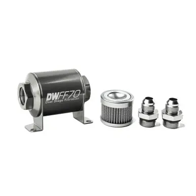 DeatschWerks Stainless Steel 8AN 100 Micron Universal Inline Fuel Filter Housing Kit (70mm) - 8-03-070-100K-8 Flash Sale
