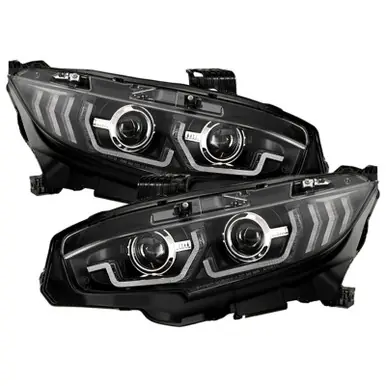 Budget Honda Civic 16-20 LED Model High-Power LED Module Headlights - Black (PRO-YD-HC16LEDAP-SEQGR-BK) - 5088932