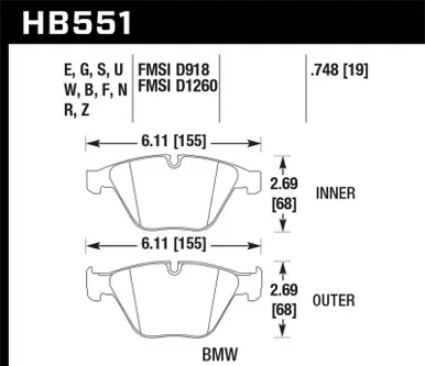 Last Chance Hawk 2011 BMW 1-Series M HPS 5.0 Front Brake Pads - HB551B.748