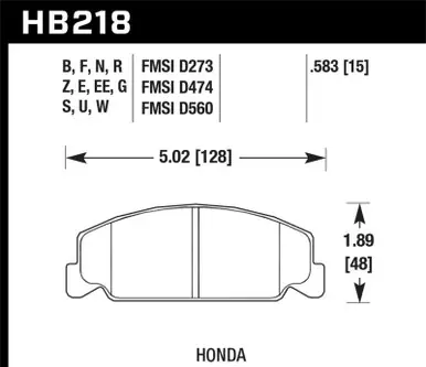 Money Back Guarantee Hawk 88-89 Civic Si / 92-00 Civic CX / 88-00 DX / 98-00 GX HPS Street  Front Brake Pads - HB218F.583