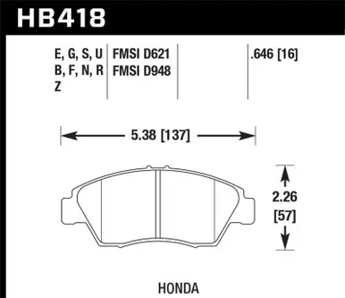 Get Yours Hawk 02-06 RSX (non-S) Front / 03-09 Civic Hybrid / 04-05 Civic Si Front Blue 9012 Race Brake Pads - HB418E.646