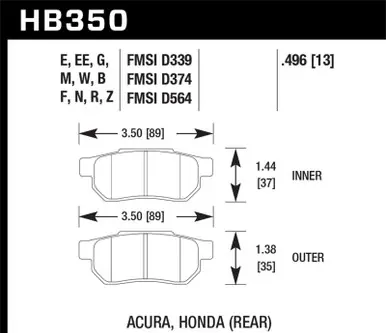 Bargain Hawk 90-01 Acura Integra (excl Type R) / 98-00 Civic Coupe Si DTC-60 Race Rear Brake Pads - HB350G.496