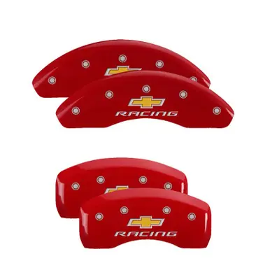 MGP 4 Caliper Covers Engraved Front & Rear Impala Red finish silver ch - 14223SIMPRD Fresh Stock