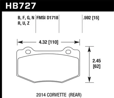 Hassle-Free Returns Hawk 14-15 Chevrolet Corvette Stingray Z51 (w/ J55 Brake Package) HP+ Street Rear Brake Pads - HB727N.592