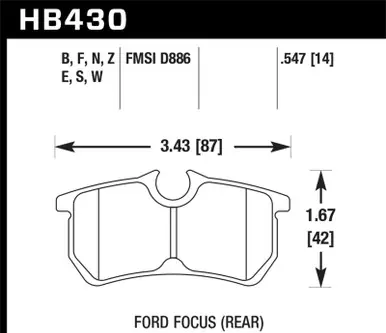 Hawk 00-07 Ford Focus HPS 5.0 Rear Street Brake Pads - HB430B.547 Original