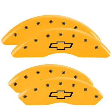 MGP 4 Caliper Covers Engraved Front & Rear Bowtie Yellow finish black ch - 14008SBOWYL Free Delivery